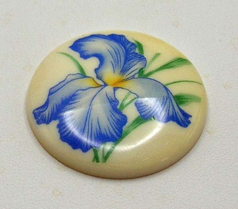 Vintage Acrylic Cabochon with Blue Iris image 2