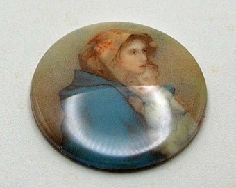 Vintage Glass Cabochon with Mother and Baby