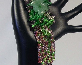 Beadwoven Jade Flower Garden Bracelet
