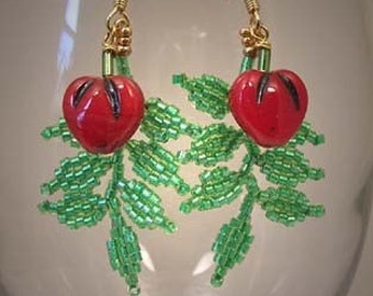 SALE Beadwoven Red Cherry Earrings