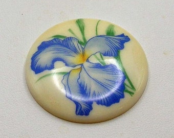 Vintage Acrylic Cabochon with Blue Iris