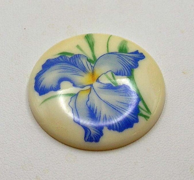 Vintage Acrylic Cabochon with Blue Iris image 1