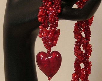 Murano Red Heart Beadwoven Necklace