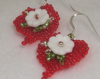 Sale Beadwoven Red Heart Earrings