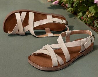 Leather Strappy Barefoot Sandals, slip-on shoes, woman sandals, flat shoes, slippers