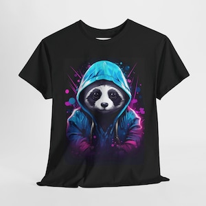 Camiseta de anime de panda, sudadera con capucha colorida de panda, camiseta azul oscuro y violeta, regalo de arte cómico, camiseta de dibujos animados en 2D, algodón unisex, linda camiseta de panda kawaii