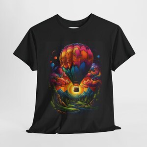 Hot Air Balloon Adventure T-shirt, Skyward Journey Tee, Rainbow Colorful Cartoon Shirt, Unisex Cotton Top, Enchanting Vector Design