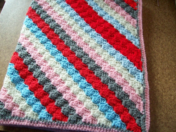 C2c Main Crochete Bebe Couverture Raye De Rose Blue Red Gris Etsy
