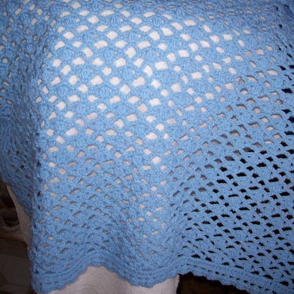 Shells in Blue Crocheted Baby Blanket