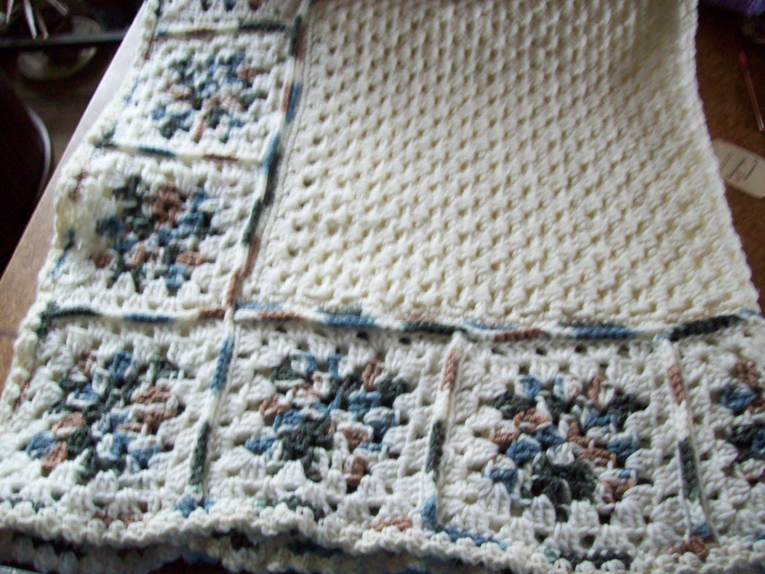 Hand Crochet Baby Blanket White with varigated granny square Etsy