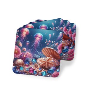 Coasters | Square/Round | 4 pieces | Gems of the Sea | Clam