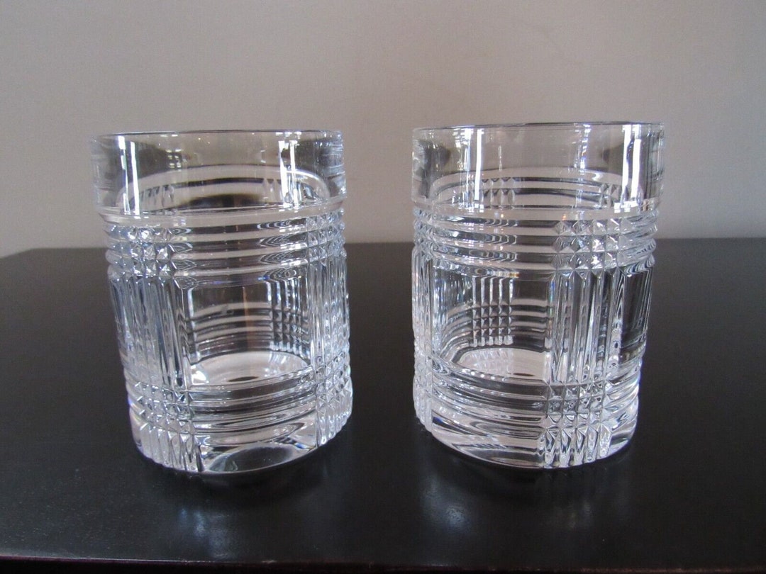 RALPH LAUREN 2 Glen Plaid Double Old Fashion Crystal Lowball Whiskey