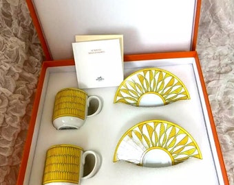 Hermès-Kaffeetasse und Untertasse, 2-teiliges Set, Soleil d'Hermès, schwer zu bekommendes, seltenes Objekt