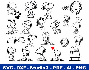 Snoopy Svg, Snoopy Cut file, Snoopy Clipart, Charlie Brown Svg, Peanuts SVg, Dxf, Studio3, PNG, Pdf, Ai - Instant Download