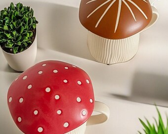 Keramische paddestoelmok met deksel, paddestoelbeker, paddestoeldecor, Mr. Paddestoel, Miss Mushroom, Couple Cup, Cadeaus voor haar