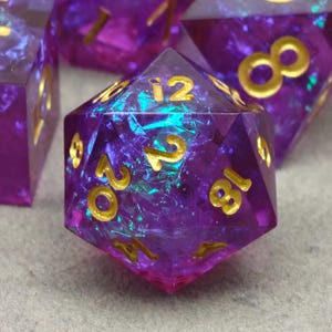 Handmade Sharp Edge Dice, Purple Resin Polyhedral RPG Dice Set, DND Dice Set, TTRPG Dungeons and Dragons Gifts