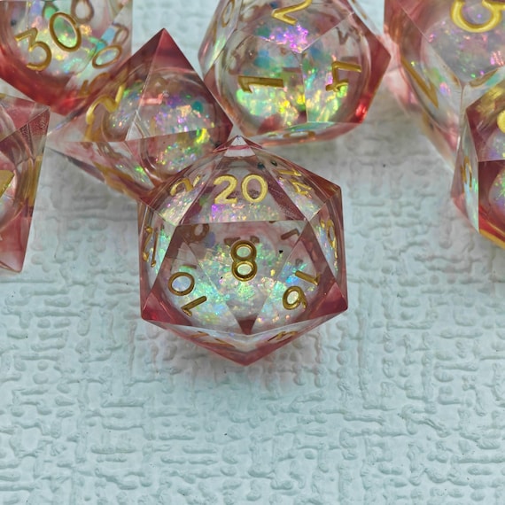 Set di dadi rosa per giochi di ruolo, set completo di dadi Dungeons and Dragons per regali DnD, set di dadi d e d in resina con bordi affilati
