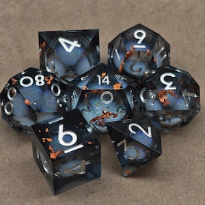 Liquid Core DND Dice Set, Sharp Edge Polyhedral Dice, Galaxy and Space Dice, Black Resin Dice, Perfect DND Gifts