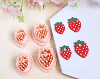 3D strawberry-shaped cookie cutters for making polymer clay jewelry, interchangeable hoop earrings