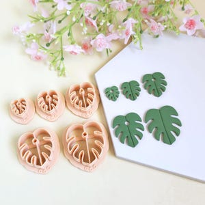 Cortadores de galletas 3D con forma de hoja de Monstera para hacer joyas de arcilla polimérica, borlas y pendientes de aro intercambiables.