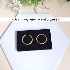 Hoop earrings diameter 23 mm thickness 2.5 mm in stainless steel for jewelry making, gold and silver - 2 pieces