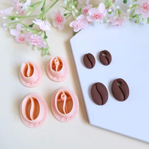 3D Coffee Bean Cookie Cutters for Polymer Clay Jewelry Making, Interchangeable Hoop Earrings, Tassels