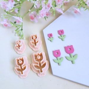 Emporte-pièces 3D tulipes tiges avec trous pour la fabrication de bijoux en argile polymère, pampilles, créoles interchangeables