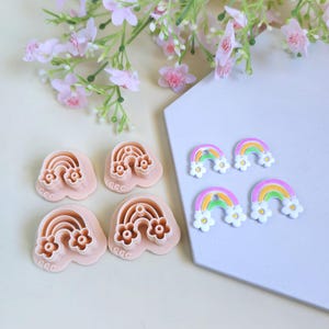 Emporte-pièces 3D en forme d'arc-en-ciel fleurs pour la fabrication de bijoux en argile polymère, créoles interchangeables, pampilles