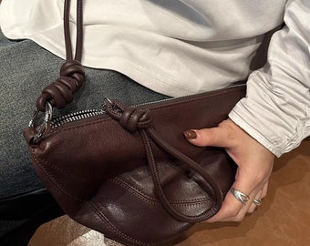 Sheepskin Croissant Shoulder Bag, Soft Leather Crossbody Bag, Minimalist Shoulder Bag