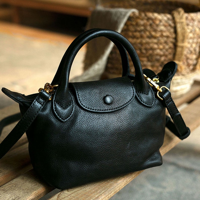 Cowhide Dumpling Bag, Small Leather Top Handle Bag, Leather Crossbody Bag, Luxury Leather Handbag, Leather Shoulder Bag zdjęcie 4