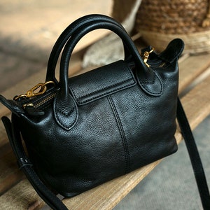 Cowhide Dumpling Bag, Small Leather Top Handle Bag, Leather Crossbody Bag, Luxury Leather Handbag, Leather Shoulder Bag zdjęcie 6