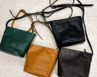 Minimalist Leather Shoulder Bag, Cowhide Handmade Bag, Leather Crossbody Bag, Small Shoulder Bag