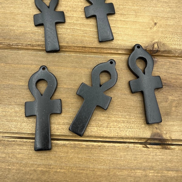 5pc 55mm Carved Bone Ankh Pendants , Ankh, Black Bone, African, Pendants, Eternal Life, Charms, Egyptian Jewelry, Ankh Necklace, Bone Lot