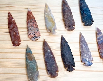 5 st XL-pilspetsar, 13 cm pilspetsar, 11 cm pilspetsar, stenpilspetsar, 13 cm pilspetsar, spjut, sten, agat, jaspis, trådlindning