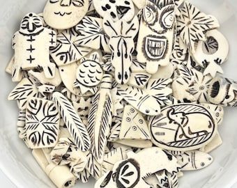 1/4lb Carved White Bone Bead Mix, Tribal Carvings, Carved Bone, Bead Lot, Bulk Beads, Bone Pendants, Bone Bead Lot, Buffalo, Charms, Tubes