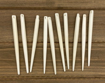 5pc 4" Bone Needle Pendants, Nalbinding, Bone Spikes, Carved Bone Beads, Buffalo Bone, Bone Tusks, Nail Bone, Jewelry, Tusk, Tooth, Talon