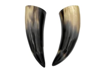Paire de cornes de buffle d'eau de 23 cm (9 po.), corne noire, corne polie, pointe longue corne, corne de bouvillon, corne marbrée, corne naturelle, corne sculptée, creux, HHP077