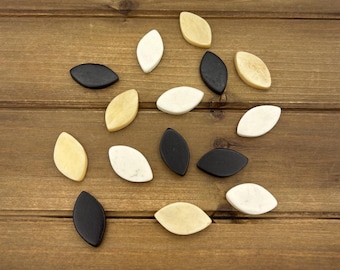 10pc Carved Bone Blanks, Antiqued Bone, White Bone, Black Bone, Bone Cabochons, Bead Blanks, Bone Beads, No Hole Bone Pieces, Marquise Shape