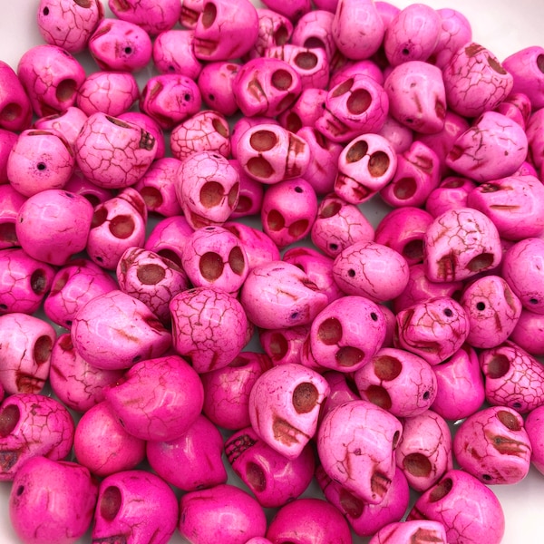 10pc 18mm Pink Skull Beads, Magnesite Skulls, Skeleton Beads, Skull Beads, Skull Charms, Skull Pendants, Halloween Skull Beads, Gemstone