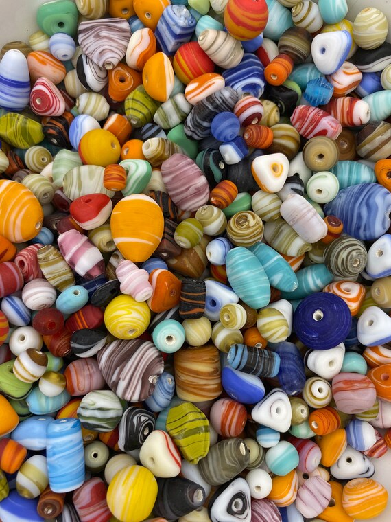 2 Pounds Assorted India Handmade Chevron Glass Beads Wholesale