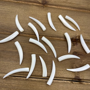 5pc 1.25&quot; Mother of Pearl Tusks, Pearl Spike, Cabochon, Horn Shaped, Pearl Charms, Pearl Teeth, Tooth, Bulk Lot, 32mm MOP, Shell NO HOLES