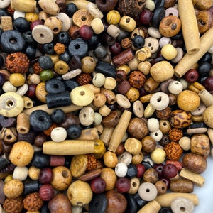 1/4lb Wooden & Rudraksha Beads, Wood Beads, Seed Beads, Loose Beads, Prayer Beads, Garland, Hindu, Mala Beads, Hindu Beads, Natural Beads image 2