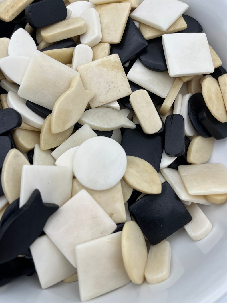 1/4lb Carved Bone Blanks, Antiqued Bone, White Bone, Black Bone, Bone Cabochons, Bead Blanks, Bone Beads, No Hole Bone Pieces, Bone Beads image 6