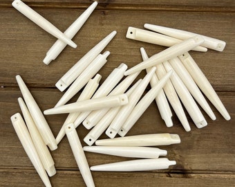 5pc 60mm White Bone Spike Pendants, Nalbinding, Needle, Carved Bone Beads, Buffalo Bone, Nail Bone, Bone Jewelry, Bone Beads, Bone Charms