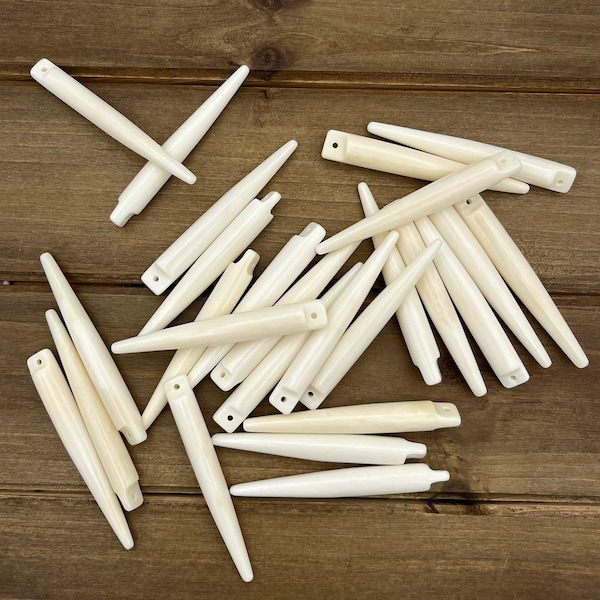 5pc 60mm White Bone Spike Pendants, Nalbinding, Needle, Carved Bone Beads, Buffalo Bone, Nail Bone, Bone Jewelry, Bone Beads, Bone Charms