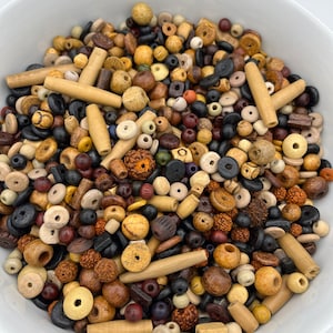 1/4lb Wooden & Rudraksha Beads, Wood Beads, Seed Beads, Loose Beads, Prayer Beads, Garland, Hindu, Mala Beads, Hindu Beads, Natural Beads