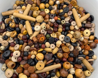 1/4lb Wooden & Rudraksha Beads, Wood Beads, Seed Beads, Loose Beads, Prayer Beads, Garland, Hindu, Mala Beads, Hindu Beads, Natural Beads