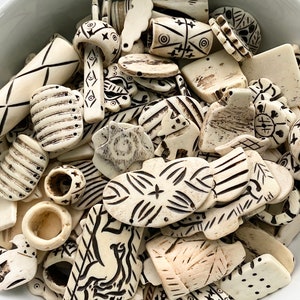 1/2lb Carved White Bone Bead Mix, Tribal Carvings, Carved Bone, Buffalo Bone Beads, Bulk Beads, Bone Pendants, Bone Bead Lot, Bone Charms image 6