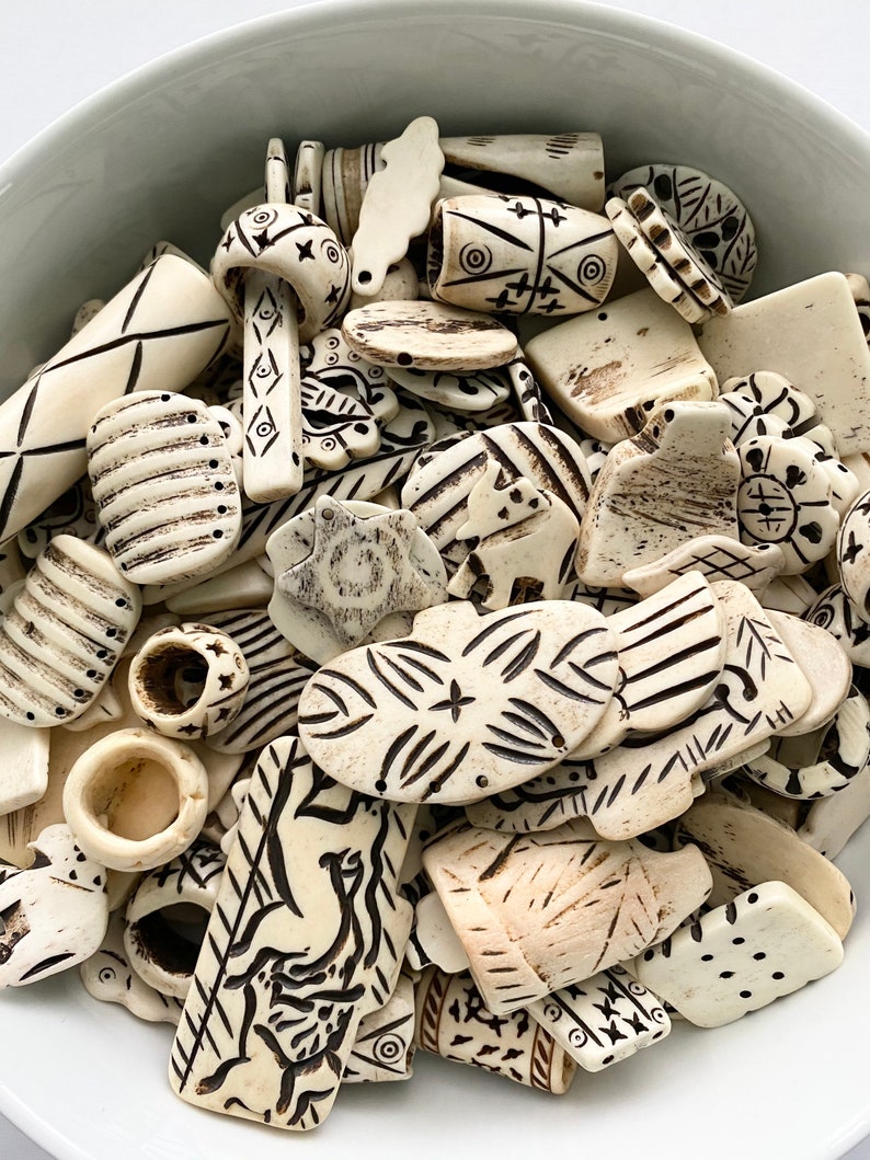 1/2lb Carved White Bone Bead Mix, Tribal Carvings, Carved Bone, Buffalo Bone Beads, Bulk Beads, Bone Pendants, Bone Bead Lot, Bone Charms image 6