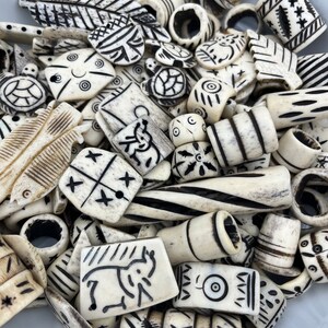 1/2lb Carved White Bone Bead Mix, Tribal Carvings, Carved Bone, Buffalo Bone Beads, Bulk Beads, Bone Pendants, Bone Bead Lot, Bone Charms image 8